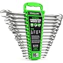 SWANLAKE 15-Piece SAE Wrench Set, V Notch Premium Combination Wrenchs Set, SAE 1/4" to 1-1/16", Max Torque, 12-Point, Chrome Vanadium Steel, with Storage Rack
