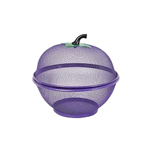 apple-shaped fruit basket with lid and net cover stainless steel for dining table and kitchen small purple