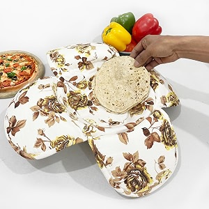swayam 100 cotton cloth roti casserole  hot chapati box  washable bread basket  22 cm round roti basket  floral design - brown