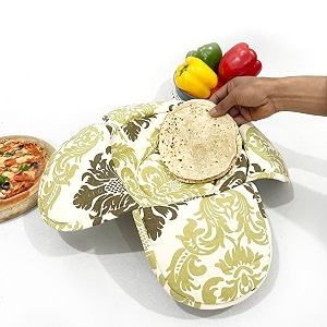 swayam 100 cotton cloth roti casserole  hot chapati box  washable bread basket  22 cm round roti basket  floral design - green