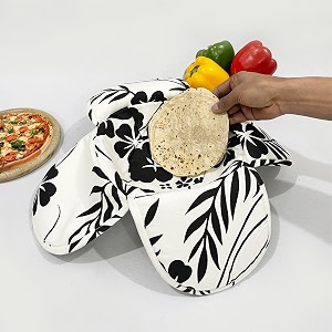 swayam 100 cotton cloth roti casserole  hot chapati box  washable bread basket  22 cm round roti basket  floral design - white amp black