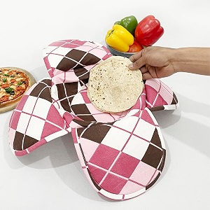 swayam 100 cotton cloth roti casserole  hot chapati box  washable bread basket  22 cm round roti basket  geometric design - pink
