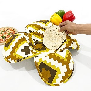 swayam 100 cotton cloth roti casserole  hot chapati box  washable bread basket  22 cm round roti basket  geometric design - yellow
