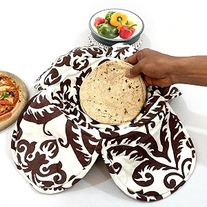 swayam 100 cotton cloth roti casserole  hot chapati box  washable bread basket  22 cm round roti basket  ethnic motif design - brown