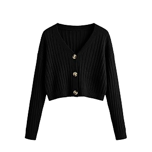 SweatyRocks Womens Long Sleeve Button Front V