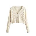 SweatyRocks Women39s Long Sleeve Button Front V
