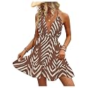 SweatyRocks Women's Printed Tie Backless Ruffle A Line Halter Mini Dresses