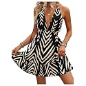 SweatyRocks Women's Printed Tie Backless Ruffle A Line Halter Mini Dresses