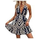 SweatyRocks Women's Printed Tie Backless Ruffle A Line Halter Mini Dresses