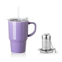 Sweejar Ceramic Tea Cup with Lid, 16 OZ Portable Coffee Mug, Dishwasher Safe Travel Mug with Infuser, Reusable Teacup for Car Cup Holder, Tea Lovers(Purple)