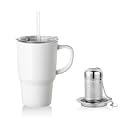 Sweejar Ceramic Tea Cup with Lid, 16 OZ Portable Coffee Mug, Dishwasher Safe Travel Mug with Infuser, Reusable Teacup for Car Cup Holder, Tea Lovers(White)