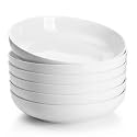 Sweese 22oz Porcelain Pasta Bowls Set of 6-7.6 Inch White Salad Serving Plates, Microwave Dishwasher Safe Dinnerware