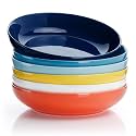 Sweese 22oz Porcelain Pasta Bowls Set - 7.6" Salad Serving Dishes, Microwave Dishwasher Safe, Set of 6, Vibrant Colors