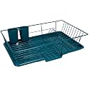 Sweet Home Collection Space-Saving 3-Piece Dish Drainer Rack Set: Efficient Kitchen Organizer for Quick Drying and Storage - Includes Cutlery Holder and Drainboard - Maximize Countertop Space, Teal