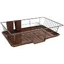 Sweet Home Collection Space-Saving 3-Piece Dish Drainer Rack Set: Efficient Kitchen Organizer for Quick Drying and Storage - Includes Cutlery Holder and Drainboard - Maximize Countertop Space, Bronze