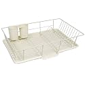 Sweet Home Collection Space-Saving 3-Piece Dish Drainer Rack Set: Efficient Kitchen Organizer for Quick Drying and Storage - Includes Cutlery Holder and Drainboard - Maximize Countertop Space, Ivory