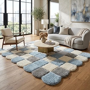SWEET HOMES Irregular Carpet Handwoven Shaggy Checkered