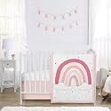 Sweet Jojo Designs 3-Piece Baby Crib Bedding Set (Boho Rainbow and Hearts) for Girls, Infants/Nursery incl. Blanket, Fitted Sheet and Crib Skirt (Bohemian, Shabby Chic, Polka Dot, Heart, Pink, Mauve)