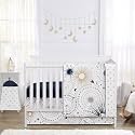 Sweet Jojo Designs 4-Piece Baby Crib Bedding Set (Star and Moon) for Boys or Girls, Infants/Nursery incl. Blanket, Fitted Sheet, Skirt, Diaper Stacker (Navy Blue, Grey, Celestial, Sky, Stars, Neutral)