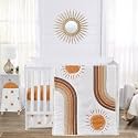 Sweet Jojo Designs 4-Piece Baby Crib Bedding Set (Vintage Rainbow Boho Sun) for Boys or Girls, Infants/Nursery incl. Blanket, Fitted Sheet, Skirt, Diaper Stacker (Bohemian, Neutral, Sunshine, Retro)