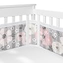 Sweet Jojo Designs + BreathableBaby 2-Piece Breathable Mesh Crib Liner Set (Grey Boho Floral) for Girls, Baby, Infants/Newborn Nursery (Bohemian, Shabby Chic, Rose, Watercolor Flower, Farmhouse, Pink)