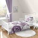 Sweet Jojo Designs Lavender Purple Boho Shabby Chic Floral Girl Toddler Bedding Set Kids Children 5p Bed in a Bag Comforter Blanket Pillowcase Sham Sheets Ivory Bohemian Vintage Watercolor Sage Green