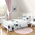 Sweet Jojo Designs Navy Blue and Pink Watercolor Floral Girl Toddler Kid Childrens Comforter Bedding Set - 5 Pieces Comforter, Sham and Sheets - Blush, Green, White Shabby Chic Rose Flower Polka Dot