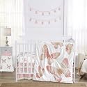 Sweet Jojo Designs Pink and Taupe Boho Butterfly Girl Baby Crib Bedding Set Infant Nursery Room Blanket Fitted Sheet Skirt Diaper Stacker 4pc Ivory Tan Bohemian Shabby Chic Watercolor Fringe Tassel