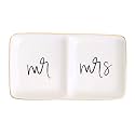 Sweet Water Decor Mr and Mrs Ring Dish - Personalized Wedding &amp; Engagement Gift, Ring or Jewelry Dish Holder - Trinket Tray &amp; Bedroom Decor - Ceramic White