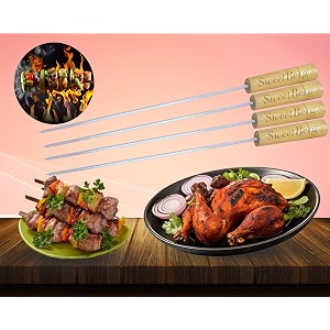 4 pieces 14 inches barbecue skewers set with stainless steel needle and wooden handle