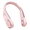 SWEETFULL Portable Neck Fan Bladeless Personal Fan 5000mAh Rechargeable Battery Operated Wearable Small Fan,360° Cooling Airflow, 3 Speed Neck Cooler for Women Men (5000mAh, Pink)