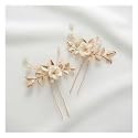 SWEETV 2Pcs Bridal Hair Accessories,Gold Wedding Hair Pins Pieces With White Flowers for Brides