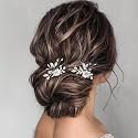 SWEETV 2Pcs Bridal Hair Accessories,Silver Wedding Hair Pins Pieces With White Flowers for Brides