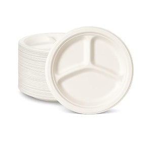 swhf 10 inch disposable plates with 3 compartment - pack of 100 eco-friendly amp biodegradable dinner plates for serving snacks dinner paper plates for birthday - disposal plate white round