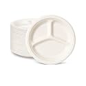 SWHF 10 Inch Disposable Plates with 3 Compartment | Pack of 25 | Eco-Friendly & Biodegradable | Dinner Plates for Serving Snacks, Dinner, Paper Plates for Birthday | Disposal Plate (White, Round)