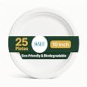 SWHF Disposable Plates 10 Inch - Pack of 25 | Eco-Friendly &amp; Biodegradable | Microwave Safe Sturdy Dinner Plates for Snacks, Party, Picnic, Restaurant, Weddings, Birthdays, Events (White, Round)