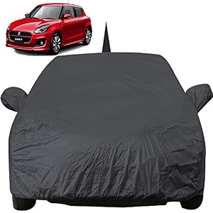 swift dustproof car cover with mirror amp antenna pockets grey color taffeta polystertriple stitched compatible with maruti swift car cover 2018 to 2024 swift car accessories