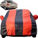 Swift Dzire Dustproof Car Cover with Mirror Pockets, Red Blue Stripes, Taffeta Polyster,Triple Stitched, Compatible with Maruti Swift Dzire Car Cover (2005 to 2011), Car Accessories