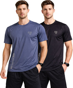 SwiftStyle Printed Men Round Neck Black Grey