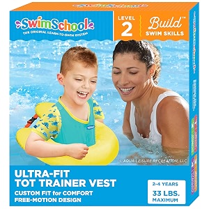 swimschool swim trainer vest flex-form design padded shoulders and adjustable safety strap easy on amp off mediumlarge up to 50 lbs seafoam blue