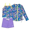 SwimZip Girls' 3-Piece Rash Guard Swimsuit Long Sleeve UPF 50+ Bathing Suit