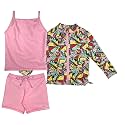 SwimZip Girls' 3 Pc Swim Set w/Long Sleeve Rash Guard, Tankini &amp; Shorts UPF 50+