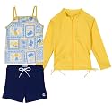 SwimZip Girls' 3 Pc Swim Set w/Long Sleeve Rash Guard, Tankini &amp; Shorts UPF 50+