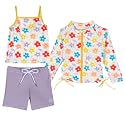 SwimZip Girls' 3-Piece Rash Guard Swimsuit Long Sleeve UPF 50+ Bathing Suit