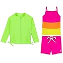 SwimZip Girls' 3-Piece Rash Guard Swimsuit Long Sleeve UPF 50+ Bathing Suit
