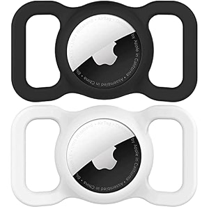 swincho air tag dog collar holderair tags-2 pack holder for apple air tag strong soft silicone protective gps tracker case accessories blackampwhite
