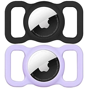 swincho air tags-2 pack air tag dog collar holder air tag holder for apple air tag strong silicone fits 1-3cm width collar purpleampblack