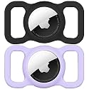 SWINCHO Air Tags-2 Pack Air Tag Dog Collar Holder Air Tag Holder For Apple Air Tag Strong Silicone Fits 1-3Cm Width Collar (Purple&amp;Black)