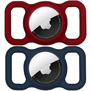 swincho for airtag dog collar holder 2 pack waterproof high-strength elastic silicone dog cat air tag holder wineredampmidnight blue