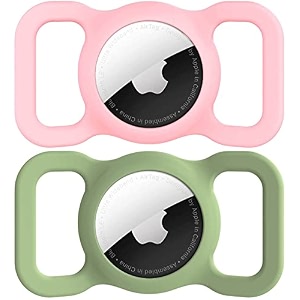 swincho for airtag dog collar holder 2 pack waterproof high-strength elastic silicone dog cat air tag holderpinkampavocado